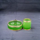 Antique Green Opaline Glass Smoking Set Vincenzo NASON Ashtray Italian Murano