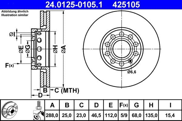 2X Ate 24.0125-0105.1 Bremsscheibe FüR Audi Seat Skoda-image