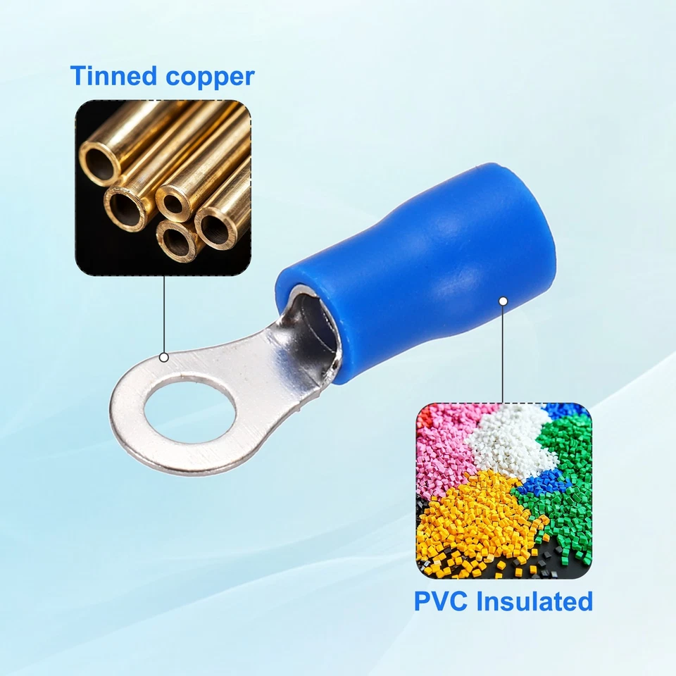 100Pcs Insulated Ring Terminal RVS2-3.5 16-14AWG Battery Connectors, Blue Foto 3 de 4