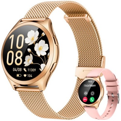 Gold Smartwatch Damen Armbanduhr Rund Smart Watch Damen 1,27'' Klein Duenn Tou...