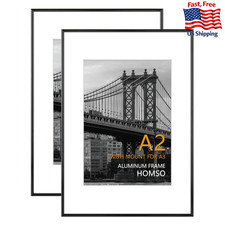 Homso A2 Frame in Black Set of 2, Metal Thin Board Poster Picture Frame with Acr