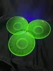 3 piece Vintage Federal Green Uranium Depression Glass paneled Saucers Plates