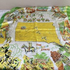 Vtg 1950s South Dakota Souvenir Scarf Rodeo Rushmore Badlands State Map Hunting