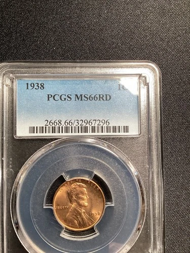 Beautiful High Grade 1938 Lincoln Cent.  PCGS GRADED MS 66 RED