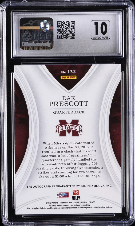 2016 IMMACULATE COLLEGIATE RC AUTOS 51/99 #132 DAK PRESCOTT CSG 8.5 - Image 2 of 2