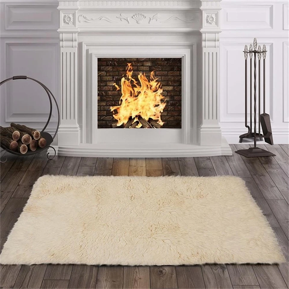 Linon Flokati 5A Shag Wool 36" x 60" Rug in Natural - Image 3 of 4