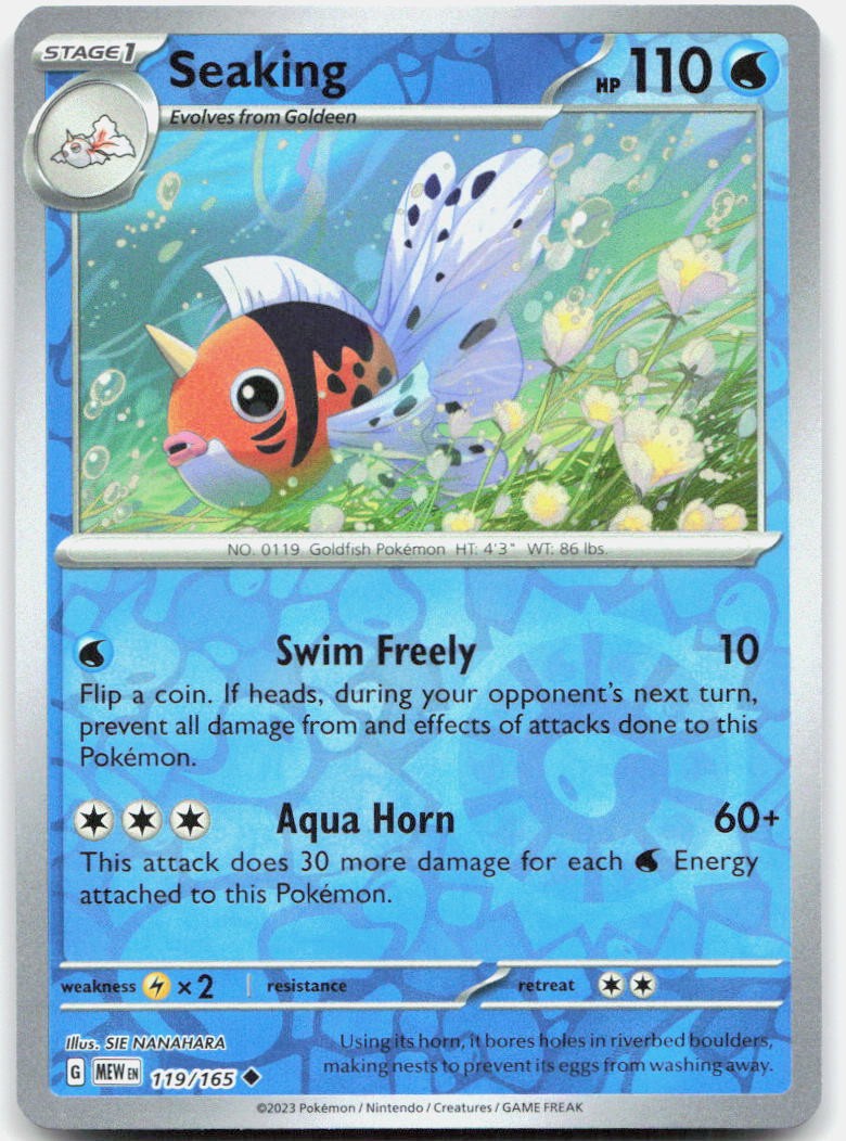 Seaking 119/165 Uncommon 151 Pokemon Reverse Holo Near Mint