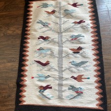Vintage Navajo Tree of Life Rug Birds Corn Handwoven Wool Tapestry