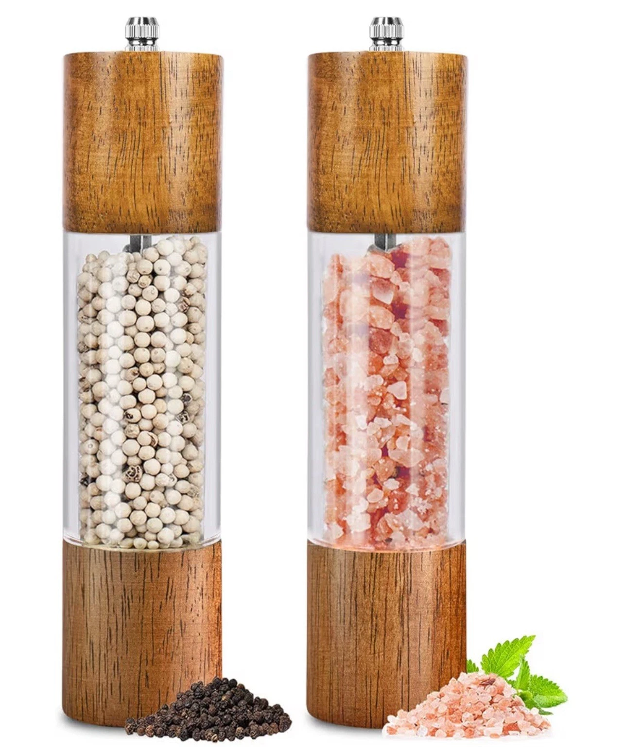 Premium Acrylic Salt and Pepper Grinder Set, Manual Salt and Pepper Mills- Wo...