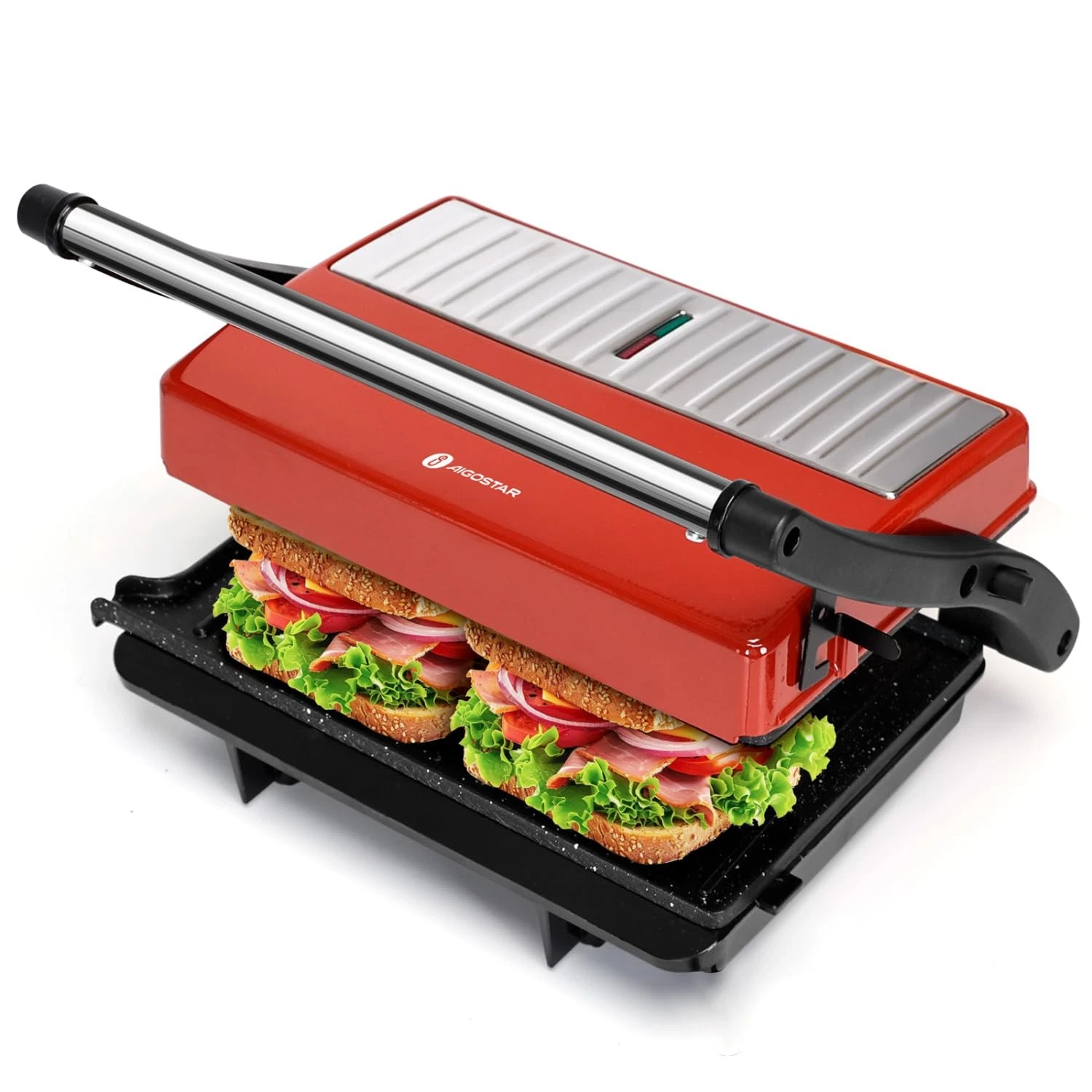 Panini Press Grill, 1000W Sandwich Maker with Ceramic Non-stick Plates, Opens...