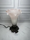 VTG Tiffany Style Tulip Trumpet Lily Lamp White Pink Glass Shade 7.5"