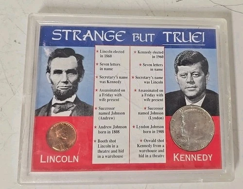 1967 Kennedy 40% Silver half dollar, 1959 Lincoln penny, "STRANGE BUT TRUE"