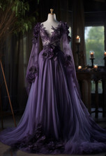 Vintage Gothic Dark Purple Wedding Dresses Lace Appliques Bridal Gowns
