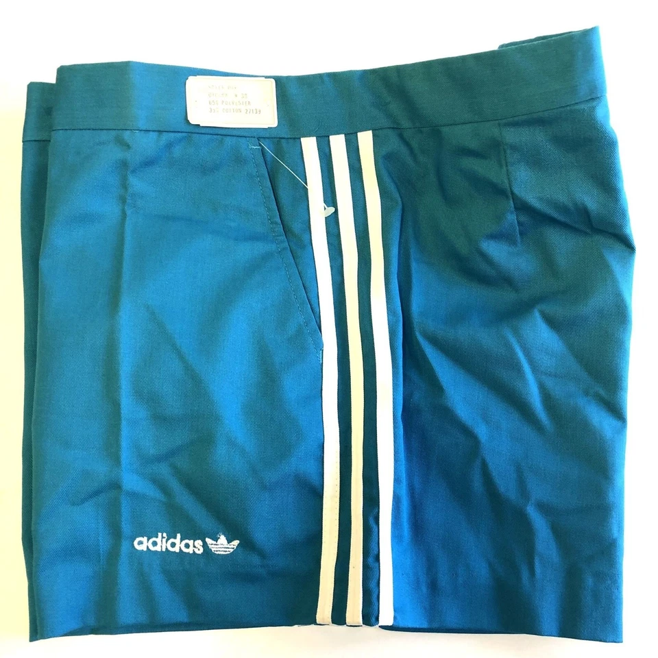 Nuevo Deadstock De Colección Años 70 80 Adidas EE. UU. Azul Aqua TREFOIL LoGo Tenis DÍA Pantalones Cortos 38 Foto 3 de 4