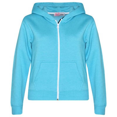 Kids Girls Unisex Plain Fleece Aqua Hoodie Zip Up Style Zipper Age 2-13 Years