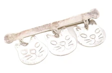 925 Sterling Silver Vintage Brooch Pin Solid Etched Dangling Cat Faces  BP10876