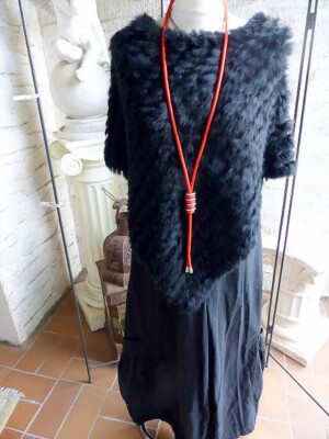 4300KL  Sojaconcept Poncho, Fellweste,  Rabbit, Größe: one Schwarz
