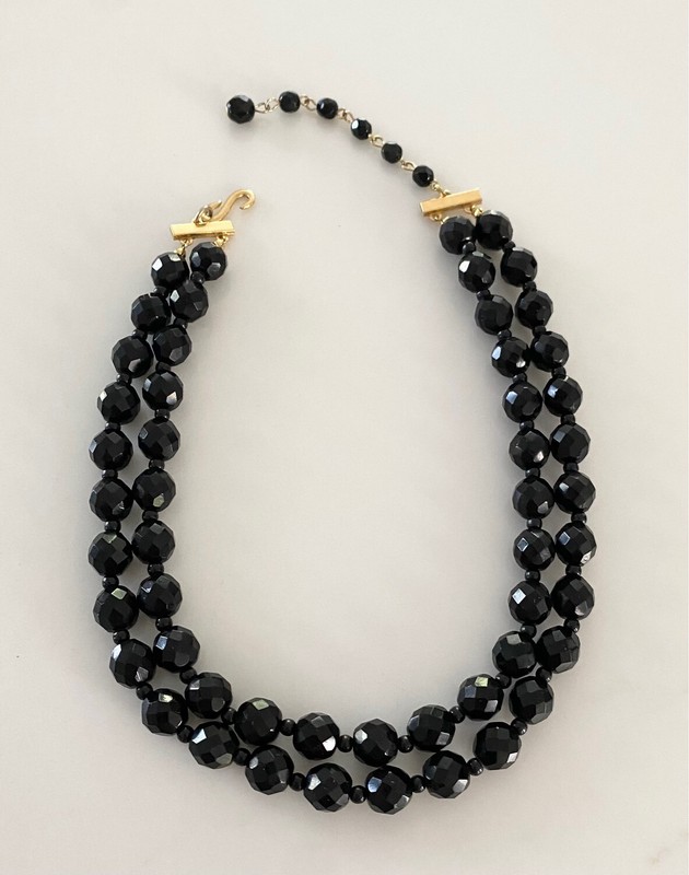 Vintage 16" Black Jet Glass Double Strand Choker Necklace