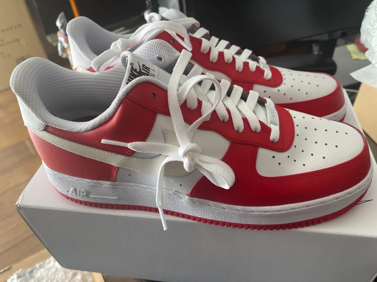 Custom Supreme Red Monogram Nike Air Force 1 Shoes White Low