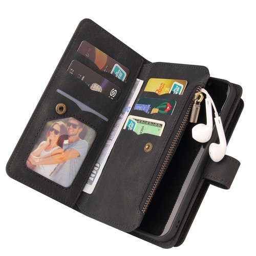 Luxury 15 Card Zippe Multifunction Wrist Strap Flip Wallet PU Leather Case Cover - Picture 28 of 48