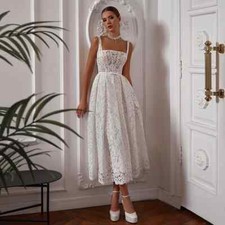 Short Lace Wedding Dresses Sleeveless Square Neck Backless Corset Bridal Gowns