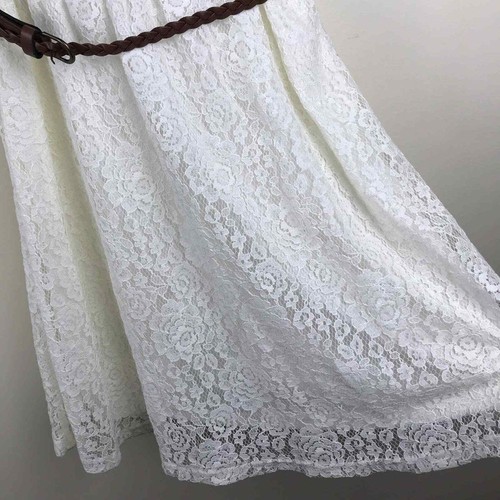 Star Ride Dress Girls Medium 10/12 Ivory Off White Ruffled Lace Overlay Belted - Picture 6 of 12