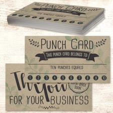 Kraft Paper Loyalty Punch Card - Set of 50 Coupon Cards -Blank Voucher Gift Card