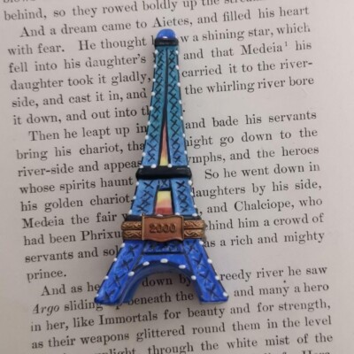 Vintage Limoges Schmuck Pillendose Eiffelturm Design Handbemalt Blau Kostenlo...