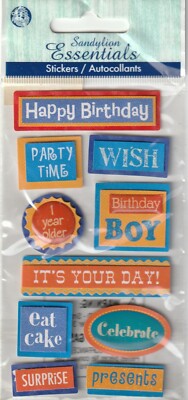 RARE! Sandylion Essentials 3D Stickers BOY BIRTHDAY WORDS 23494 FAST FREE ship!