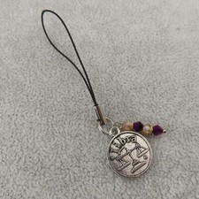 LIBRA Cell Phone Charm Strap Antique Silver Tone Crystal Bead Bling Charming New