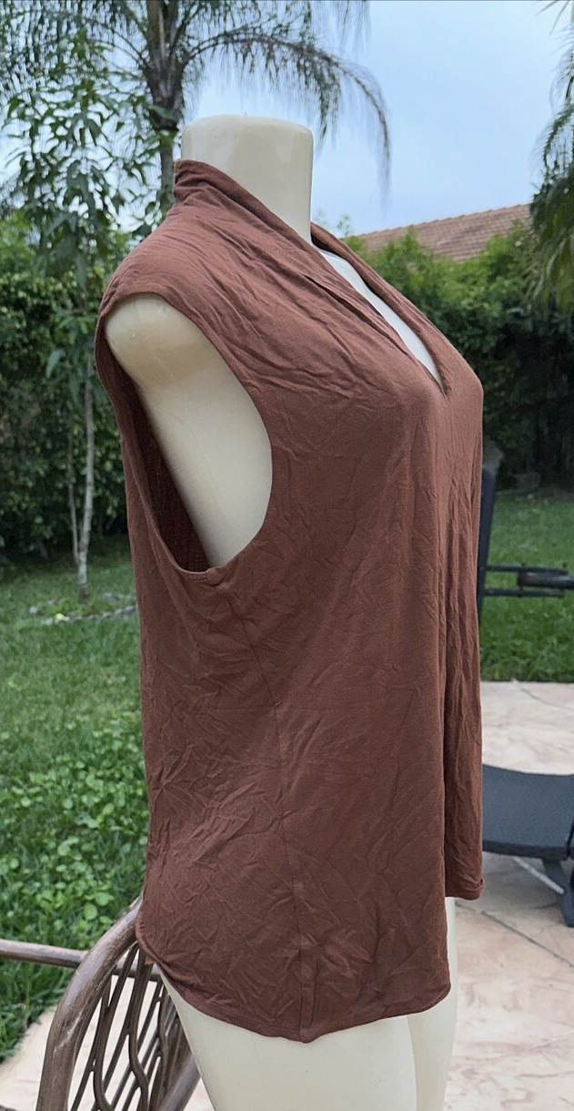 FILA CAMICIA TOP CASUAL THE ROW MARRONE SENZA MANICHE IN JERSEY LEGGERO TAGLIA L MADE IN USA