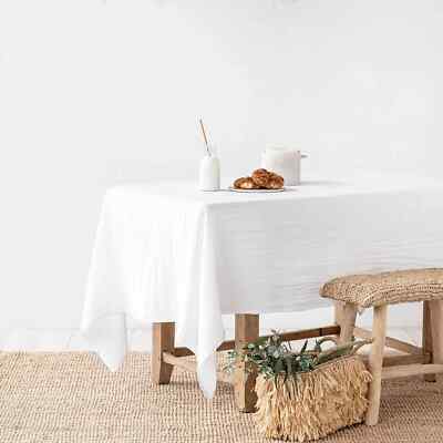 Pure Linen White Wedding Tablecloth,Natural Fabric Table Cover for Dining Room