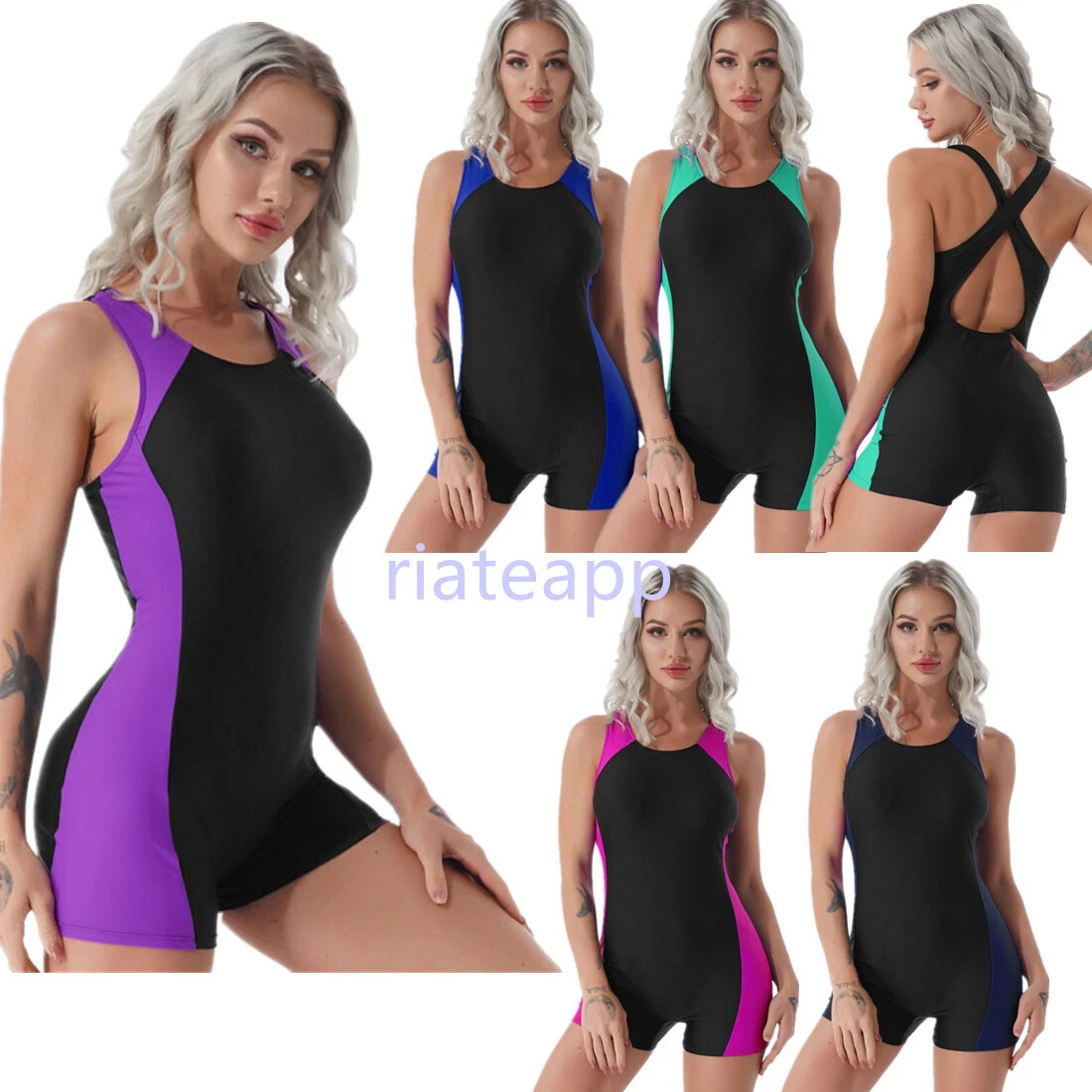 Ladies One-Piece Swimsuit Sleeveless Short Jumpsuit Surfing Sports Swimming  Suit