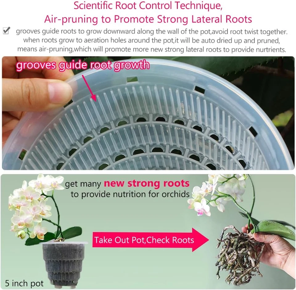 Macetas de orquídeas de 5 pulgadas con agujeros, juego de 2, plano de cerámica de imitación de plástico de doble capa Foto 4 de 4