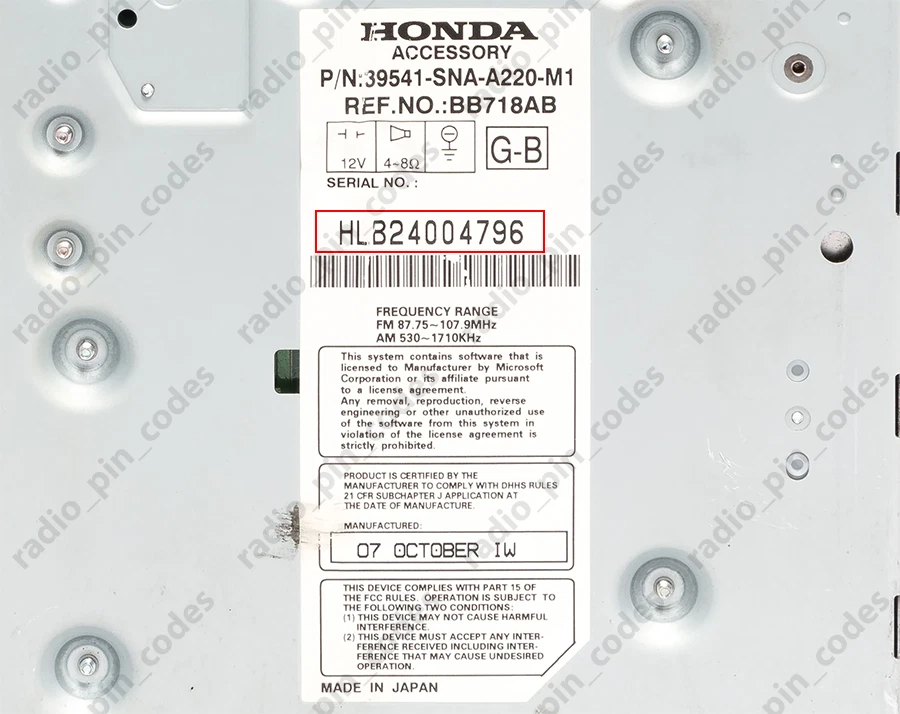 HONDA RADIO NAVI PIN CODE UNLOCK ACCORD CIVIC CR-V CR-X HR-V JAZZ PRELUDE ZR-V - Bild 4 von 4