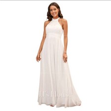 JJ's House Floor Length Chiffon Special Occasion Wedding Dress In Ivory Small