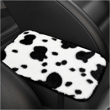 oft Fluffy Cow Print Steering Wheel Cover, Handbrake Cov Color: Black White