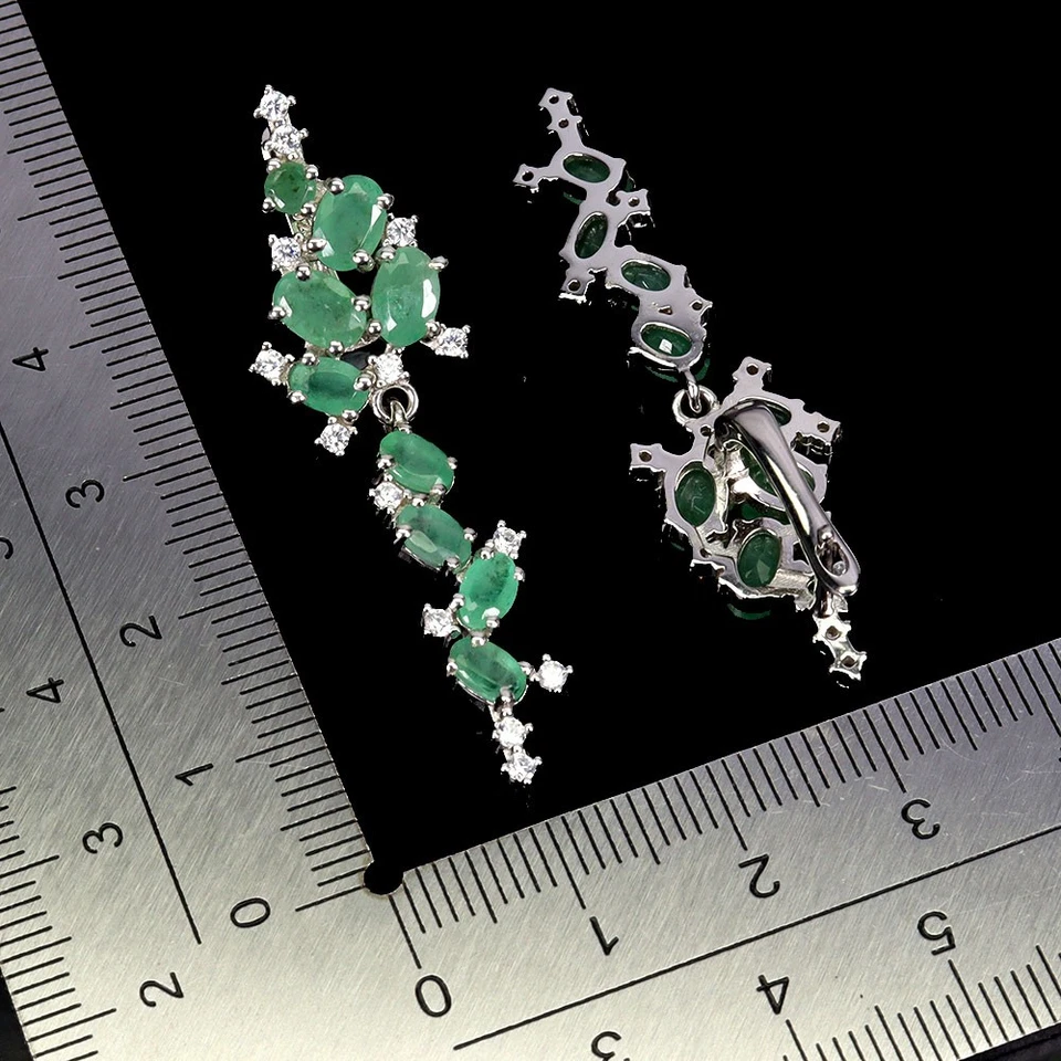 925 Sterlingsilber Ohrringe Ovaler Smaragd 6x4mm Natürlicher Edelstein Schmuck - Bild 3 von 4