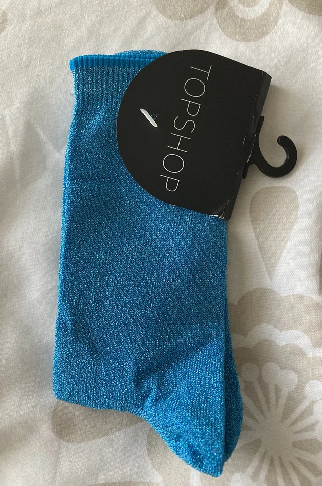 00’S Vintage Topshop Ladies Turquoise Glitter Socks One Size 4-7 EUR 36-41 BNWT - Image 2 of 4