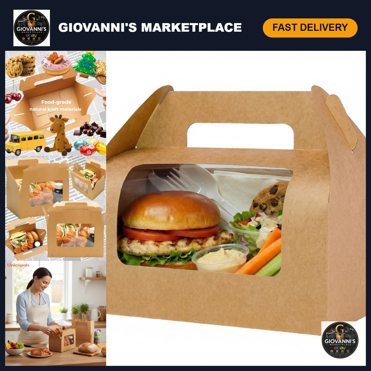 Loading Gift Window 30 Pack Brown Gable Bakery Boxes with Window, Food-Grade Cardboard ...