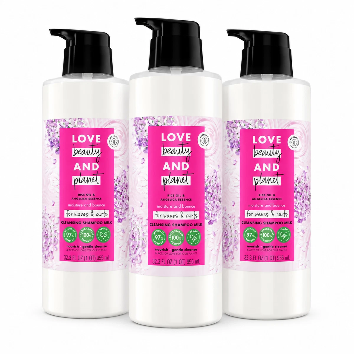 3 Pack Love Beauty and Planet Shampoo Milk Rice Oil & Angelica Essence 32.3 oz