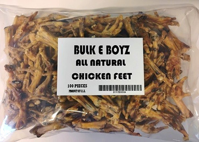 Bulk E Boyz All Natural Chicken Feet 100 Ct Package.