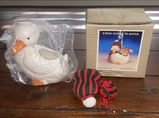 X Mas Goose Planter With Green And Red Beanie And Scarf 