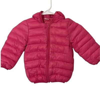 Hot Pink Puffer Jacket 18-24 Months Toddler Bear Hooded Winter Coat EUC