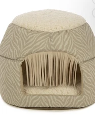 2 In 1 SmartyKat Fringed Honeycomb Cat Bed Pop Up Or Push Down Cat Cave