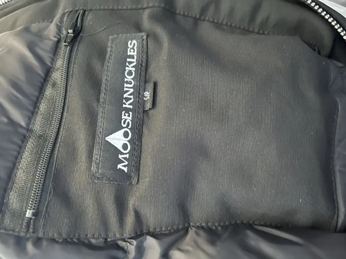 Moose Knuckles Ballistic Bomber Down Jacket Fur Trim Hood Full Zip Black M image 5