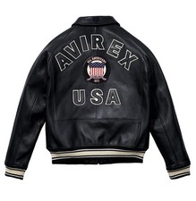 Mens Avirex Real Leather Black Bomber Jacket American Pilot Flight Jacket