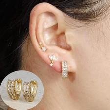 Fashion Small White Crystal Circle Earrings Huggie Gold Earrings