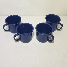 Enamelware Cups Mugs Blue Speckled Farmhouse Camping Picnic Coffee 12oz Set of 4