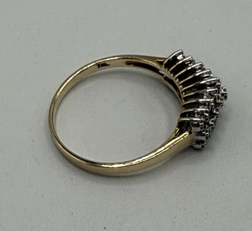10K Yellow Gold 3 Row Diamond Ring Ladies Size 8.25 Vintage - Bild 3 von 5